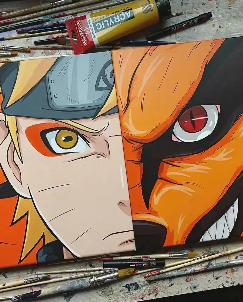 手绘丙烯画|装饰画|火影忍者鸣人九尾
