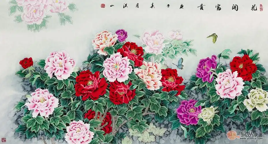 国画工笔牡丹图张洪山老师六尺新作花开富贵