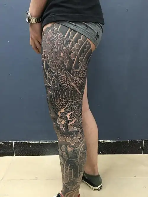 老传统龙花腿_纹身图案手稿图片_广州伦常的纹身作品集