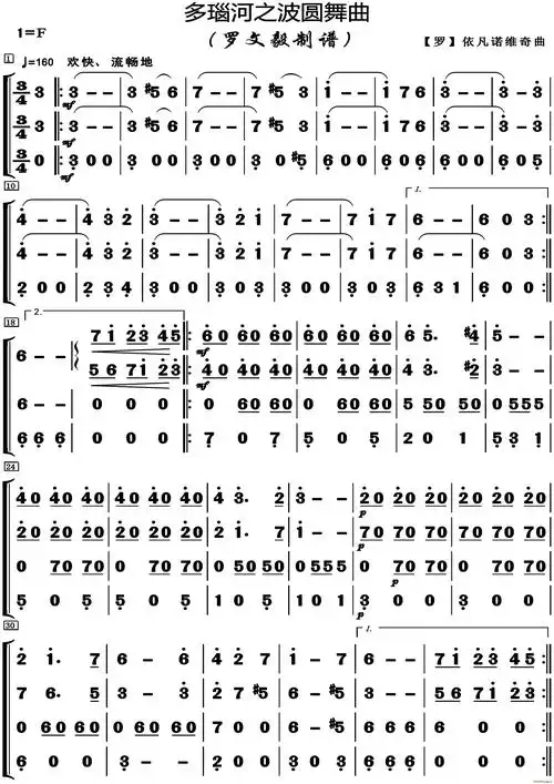 多瑙河之波圆舞曲器乐合奏 高清版简谱_多瑙河之波圆舞曲器乐合奏