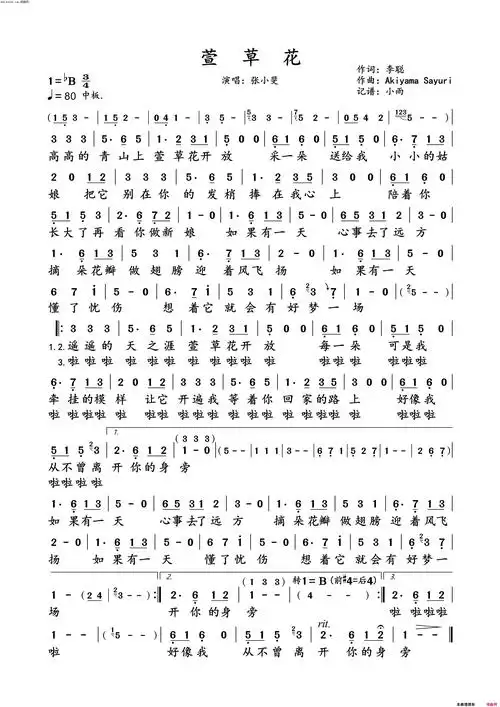 萱草花张小斐动态谱简谱-张小斐演唱-李聪/akiyamasayuri词曲1