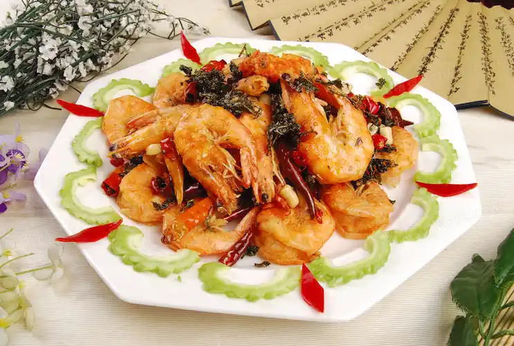 农家茶香虾美食摄影图片