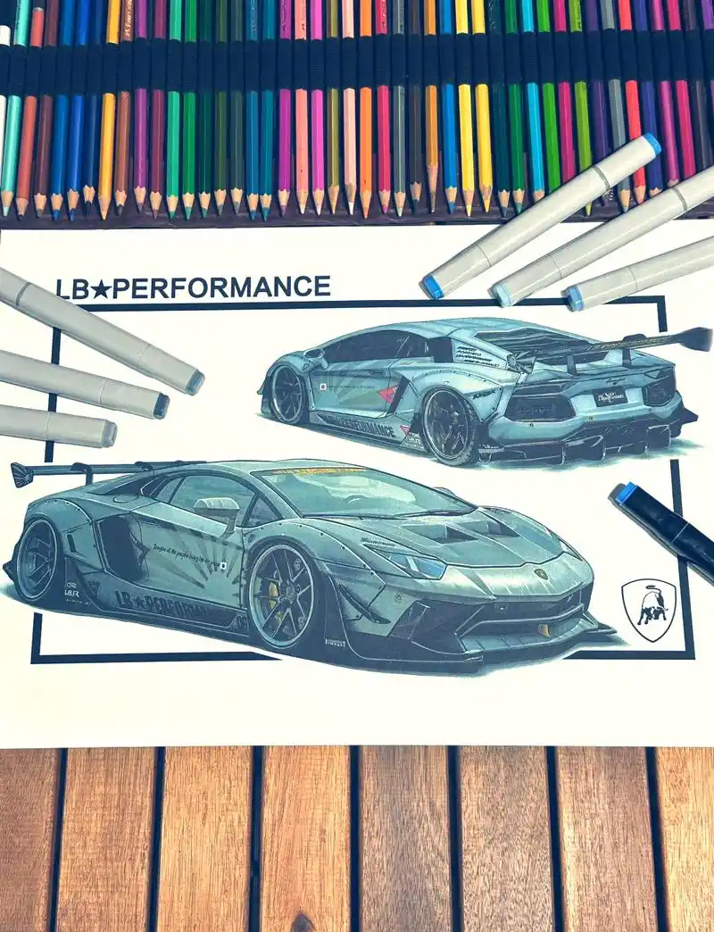 来看看这款超级酷炫的兰博基尼lb宽体版手绘作品吧!