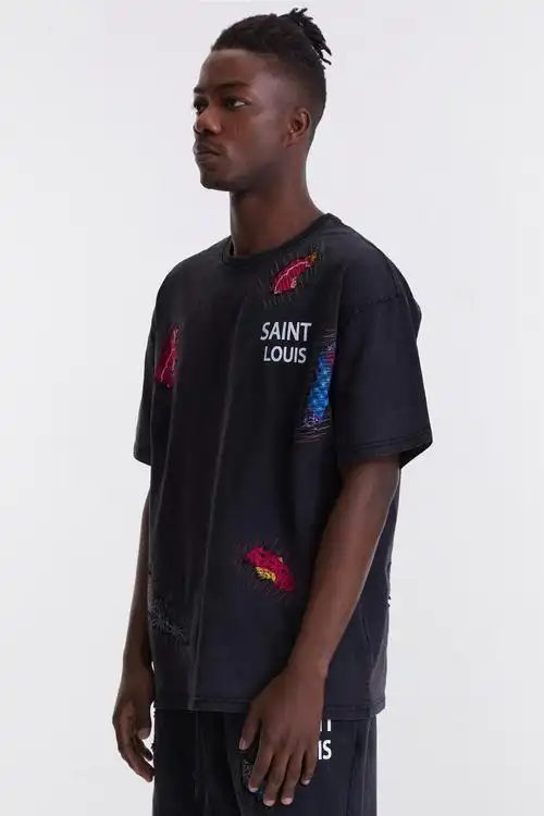 2ccmsssaintlouisbandanatee水洗拼彩彩色腰果补丁t恤