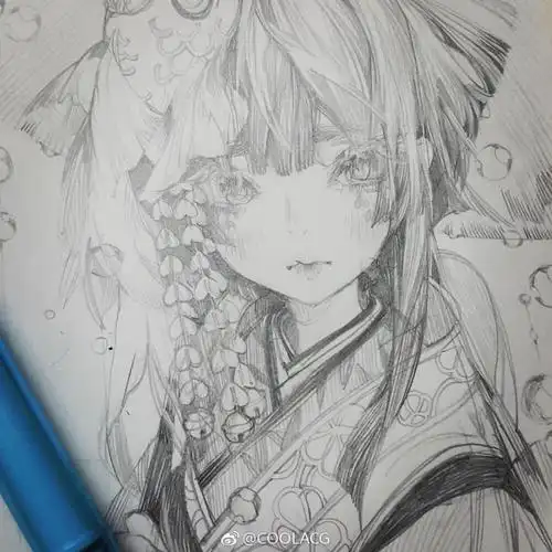 人物黑白动漫素材插画绘画线稿手绘女生男生长发短发转载二次元