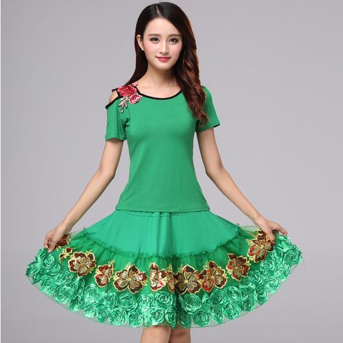 广场舞服装套装短袖新款莫代尔跳舞短裙女中老年成人舞蹈服上衣