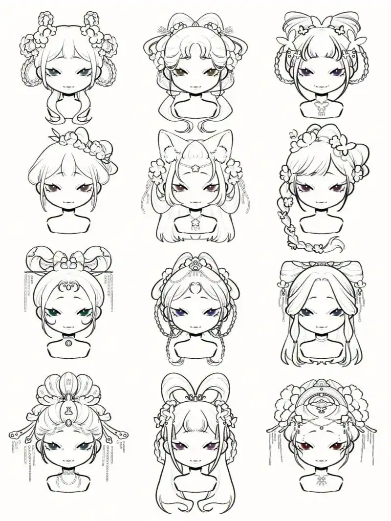 12种古风头发线稿(有手就能画)