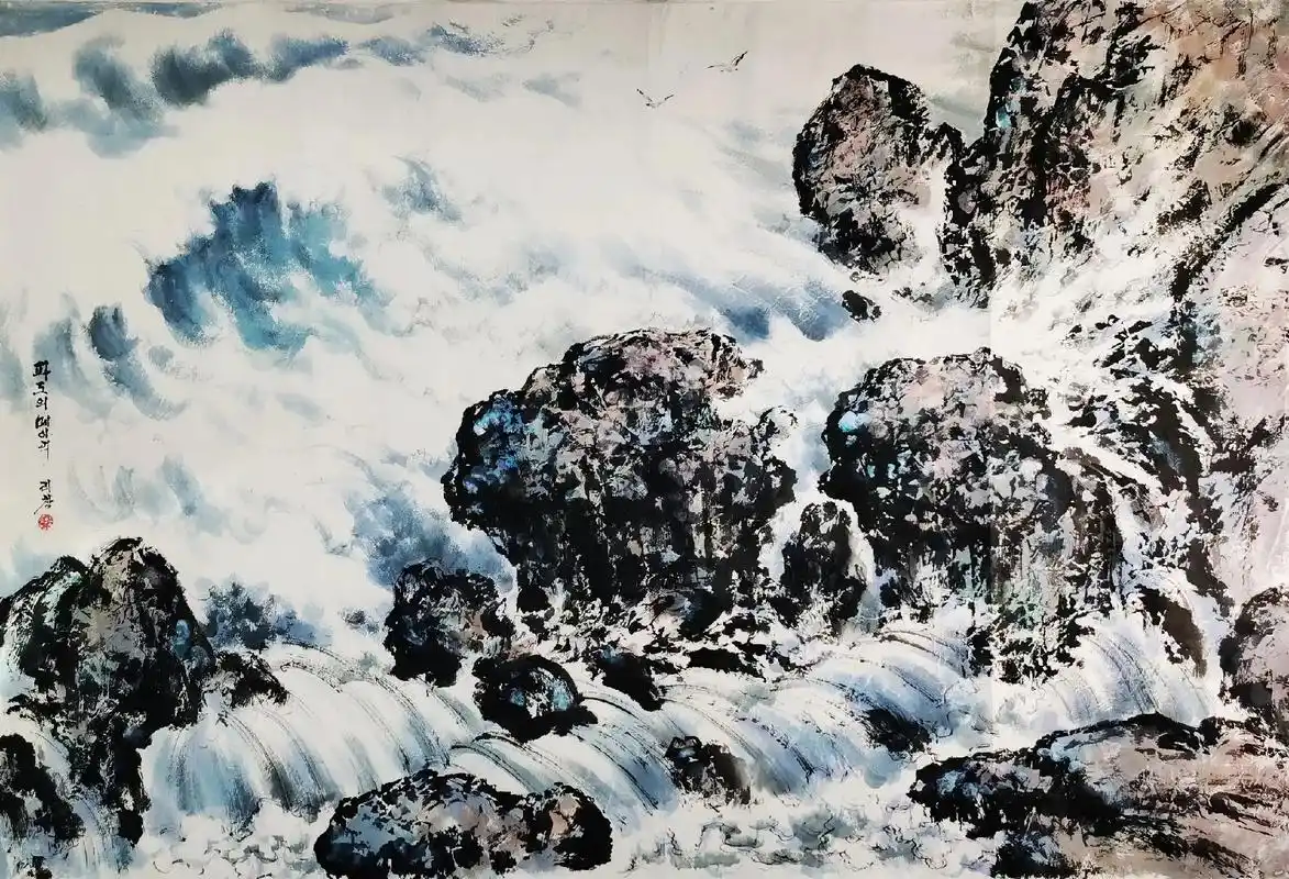 朝鲜国画 人民艺术家 李昌作品名:波涛的回响尺寸195* - 抖音