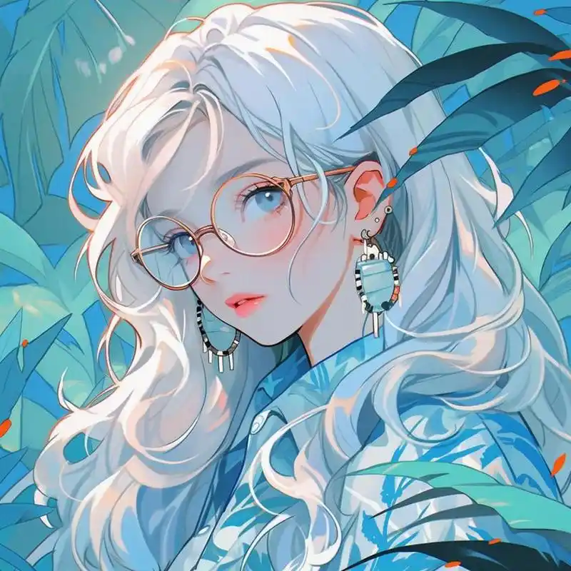 蓝色系插图风女生头像 ai绘画头像女生头像