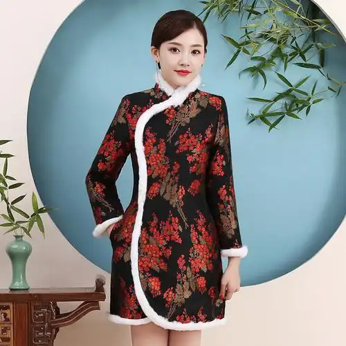 亏本清仓特价99元不退换 秋冬兔毛提花棉夹棉保暖旗袍外套10673