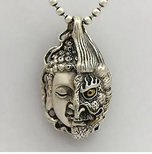 bornfree奔放s925纯银饰品佛魔吊坠一念成佛一念成魔毛衣链挂件