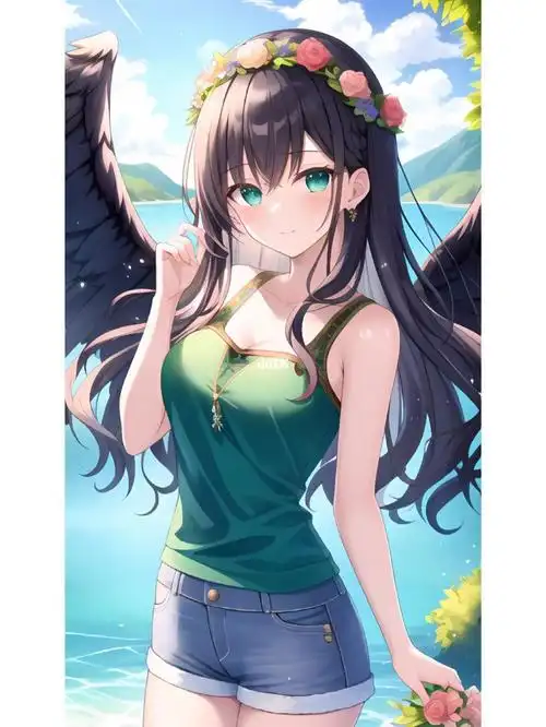 挥着翅膀的女孩,动漫二次元绘画人物