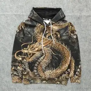 中国风龙图腾国潮连帽卫衣男秋季金龙图案3d学生衣服社会小伙外套