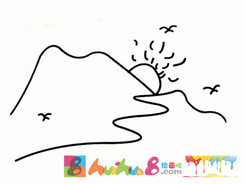 夕阳西下简笔画怎么画简笔画教程绘画吧-画画