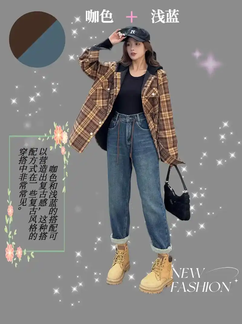 衣服颜色搭配小技巧.1.咖色和浅蓝的搭配可以营造出复古感,这 - 抖音