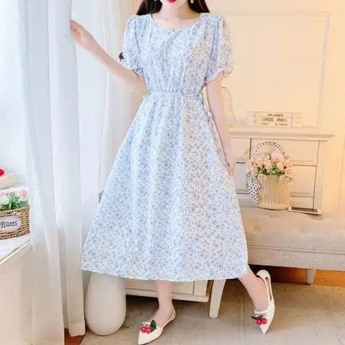 雪纺碎花连衣裙