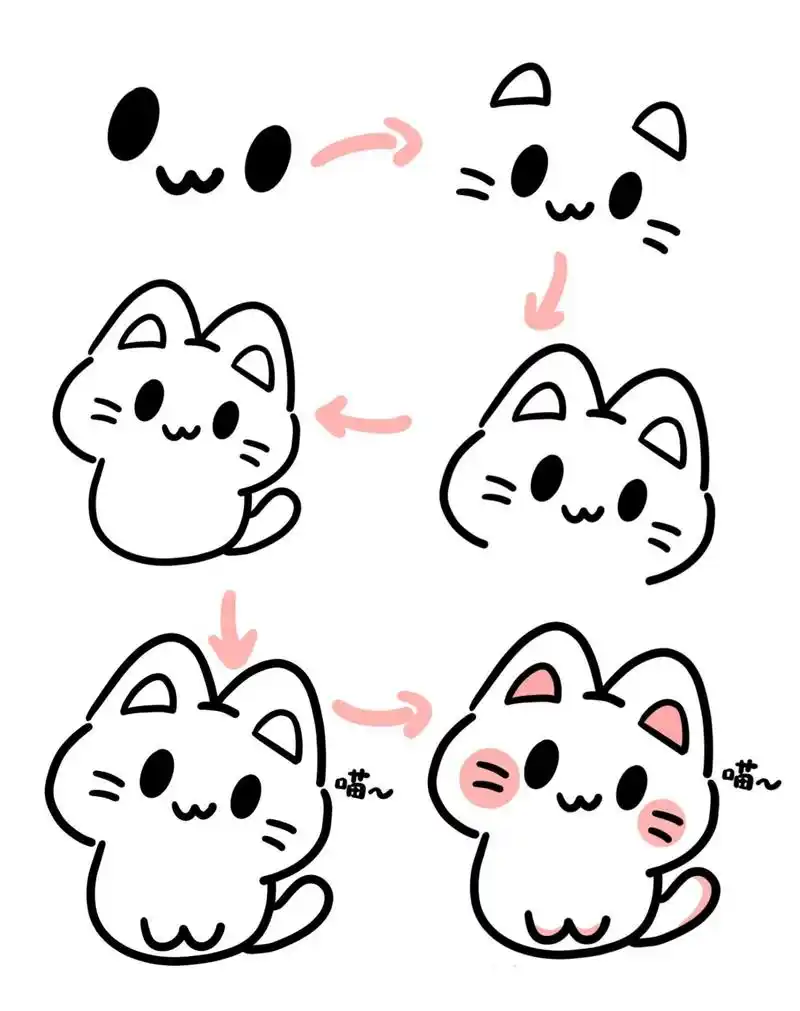 零基础|q版小猫简笔画教程day34 主页还有好多可爱简笔画教程