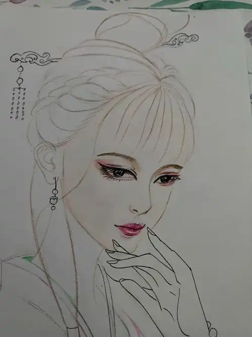 手绘彩铅古风美女71含步骤