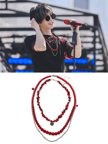 华晨宇同款花花火星红色碎石荆棘玻璃珍珠钢项链圈套装应援演唱会