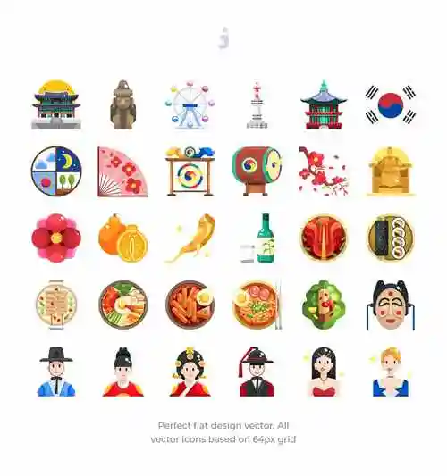 30枚韩国民族元素扁平化设计图标30koreaelementicons–flat
