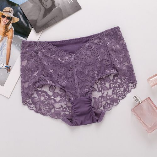 真丝内裤女桑蚕丝舒适透气中腰包臀无痕镂空蕾丝花边女士三角裤