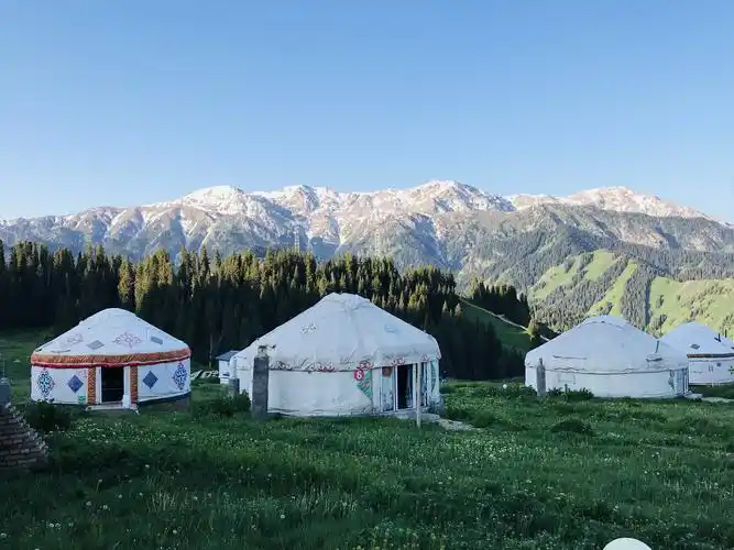 果子沟雪山脚下的哈萨克毡房-清晨时分