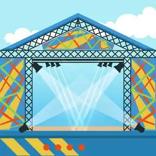 露天艺术节,音乐活动或摇滚音乐会的舞台.现场装有灯光.