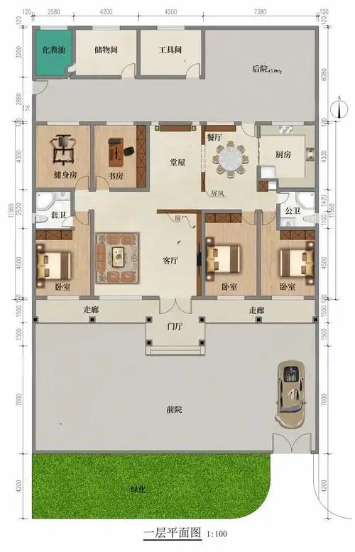 适合北方农村自建一层别墅设计图(大面积欧式农村一楼平房设计图)
