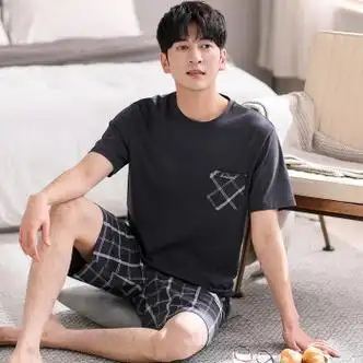 森恒羊品牌夏季睡衣男棉质薄款短袖短裤青年家居服夏天夏款男装加肥p5