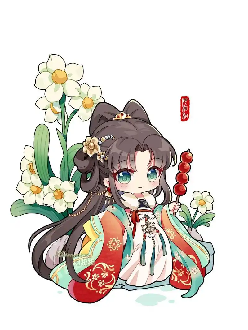 原创古风新年女孩q版插画|龙年汉服绘画 四个合集一起发发,其实是二十