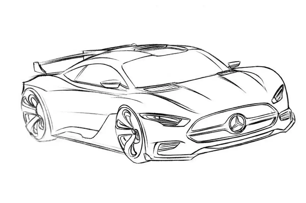 奔驰汽车简笔画/汽车素材/创意美术/儿童画 汽车的简笔线描稿,颜色宝