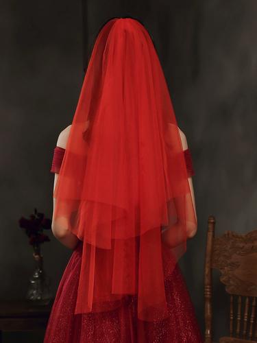 婚纱头纱红色新娘短款结婚领证秀禾服红盖头白色超仙森系主题简约