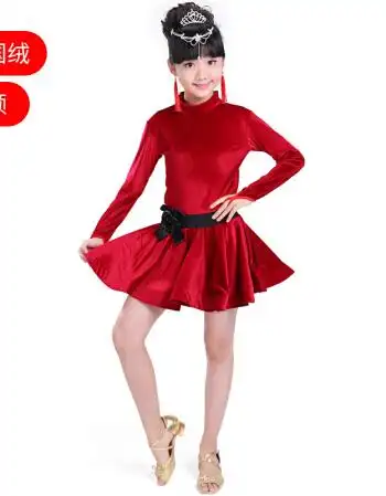儿童拉丁舞裙女童少儿拉丁服比赛舞蹈服装秋冬季丝绒练功服演出服