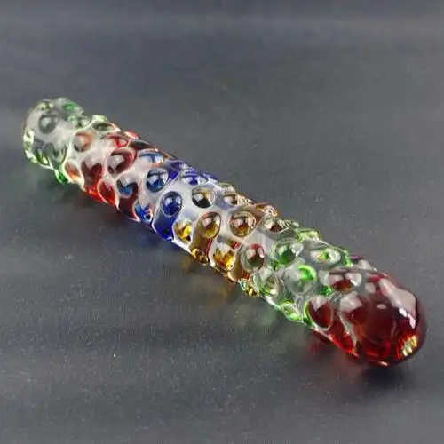 彩虹彩色虚线 pyrex 玻璃假阳具大阴茎女性手淫成人产品性玩具为妇女