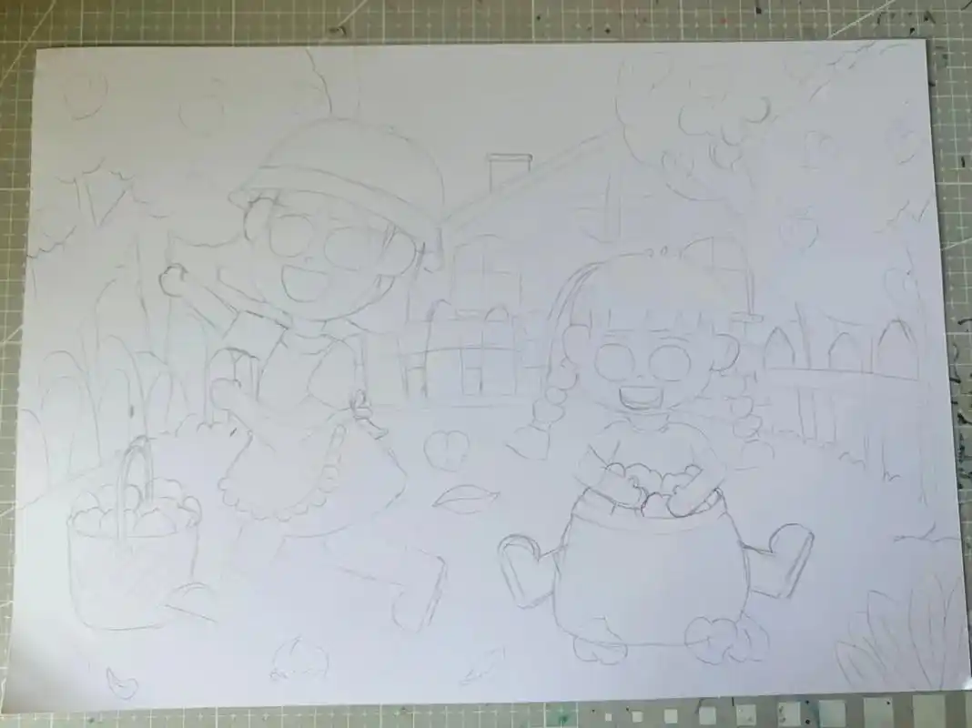 儿童主题绘画教程 临摹 秋收(摘水果)#马克笔儿童画 #秋天 - 抖音