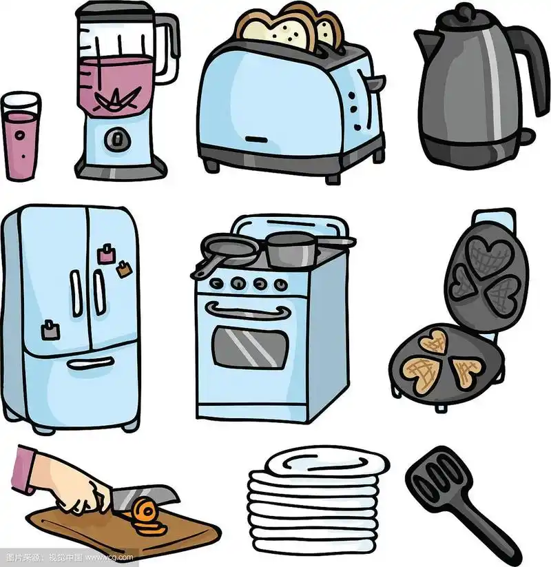 可爱的厨房用具卡通图案