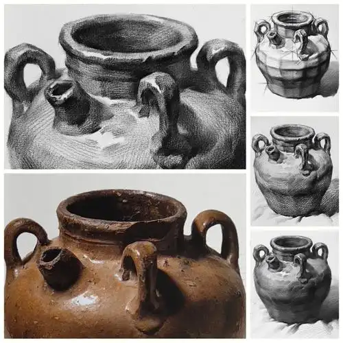 素描静物  #结构素描  #静物素描  #罐子耳朵素描  #罐子素梃