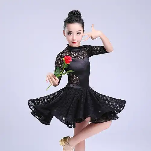 少儿女童拉丁舞比赛艺考规定标准蕾丝镂空大摆拉丁舞演出服