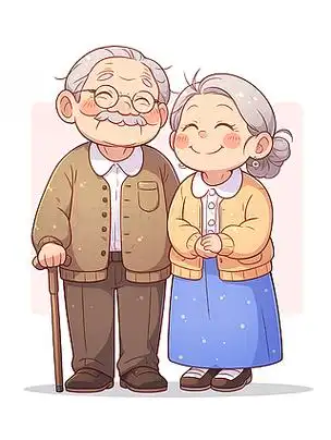 老爷爷与老奶奶儿童平面插画