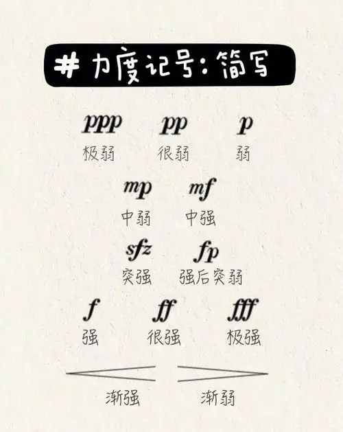 力度记号的强弱对比,音符的表示,踏板的标记等等