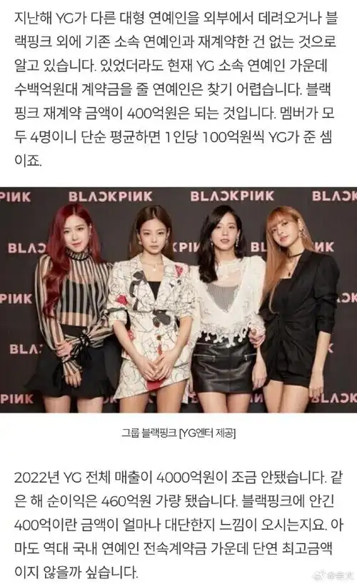 blackpink续约金额高达400亿韩元#  据韩媒报道 yg