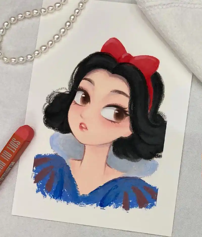 油画棒迪斯尼公主头像5.白雪公主#绘画 #油画棒 #油画棒教 - 抖音