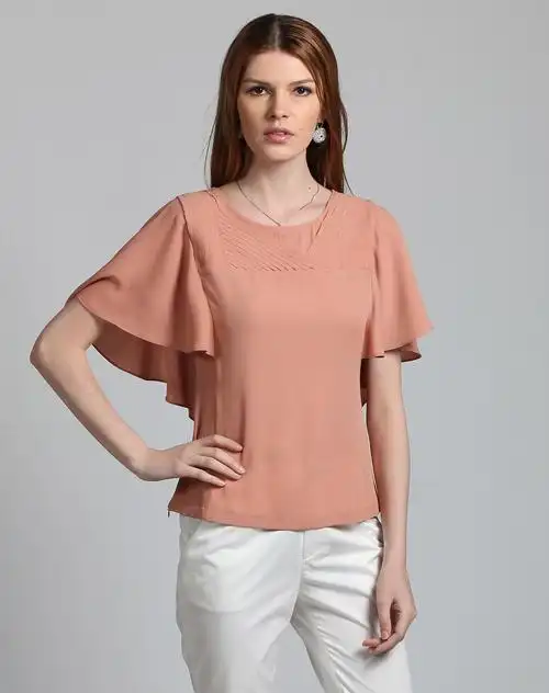 藕粉色百搭蝙蝠袖纯色t恤