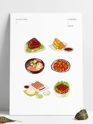 手绘卡通明线风中餐创意菜美食小吃