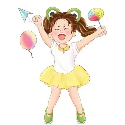 61六一儿童节开心跳起来雀跃卡通女孩元素