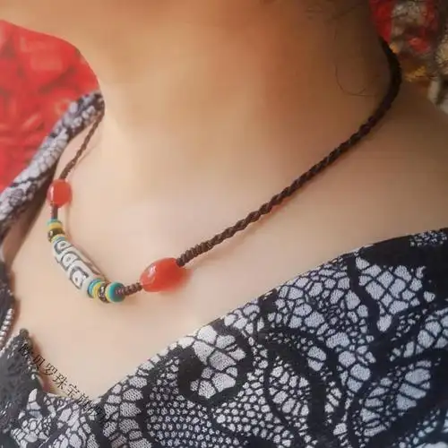 欧贝罗九眼天珠锁骨链九眼藏式天珠玛瑙项链抱脖链吊坠佛教七宝保平安