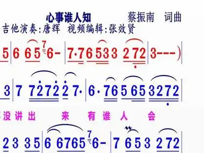 吉他演奏的《心事谁人知》动态简谱