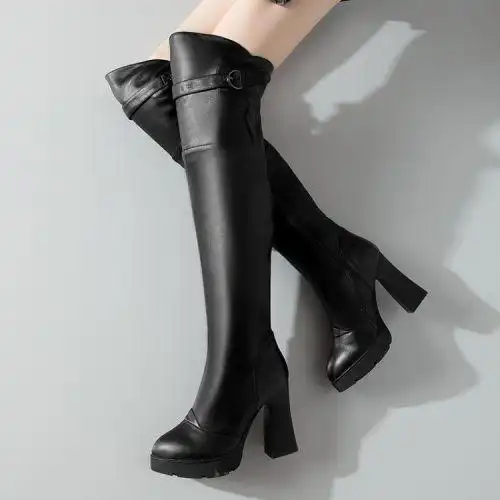 高跟粗跟过膝长靴2016秋冬新款高筒长筒靴女靴加绒防水台马丁靴子