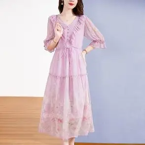 女年轻款气质高端收腰显瘦桑蚕丝裙子中年妈妈杭州真丝连衣裙夏季