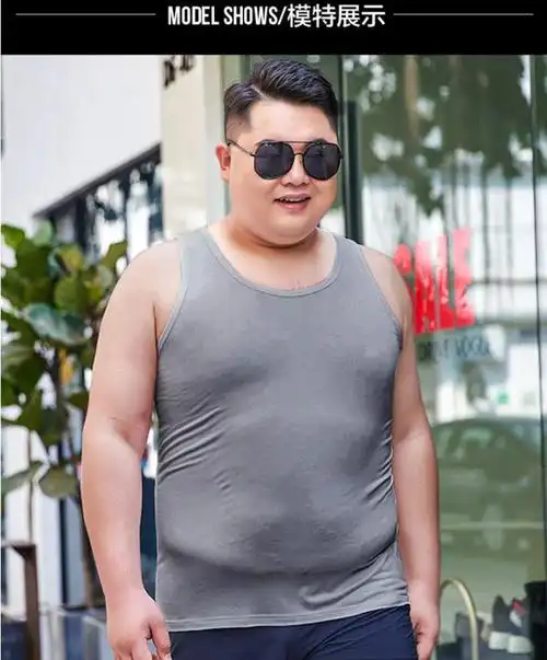 300斤加肥大码背心男胖子肥佬200斤夏薄款跨栏宽松运动汗衫黑色浅灰2
